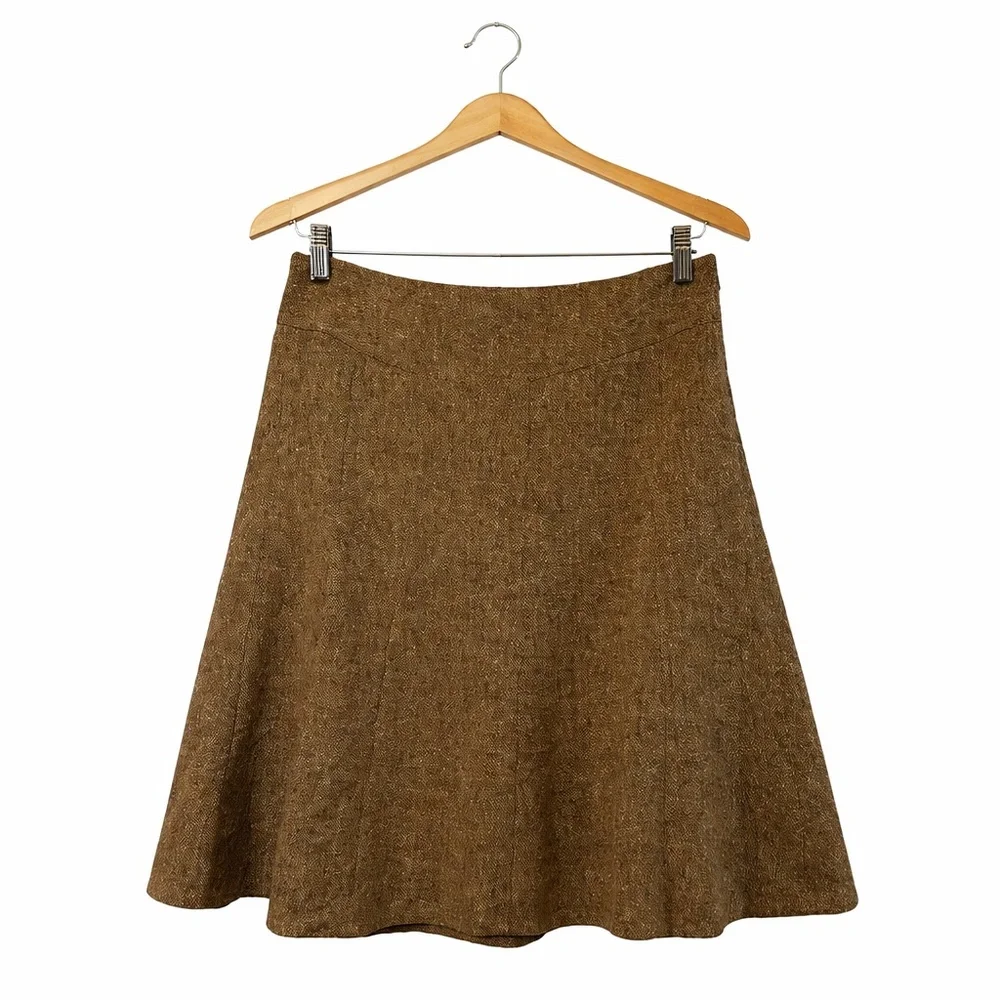 Halogen Tan Tweed A-Line Skirt Size 4 Classic Preppy Office Chic Luxe Cute